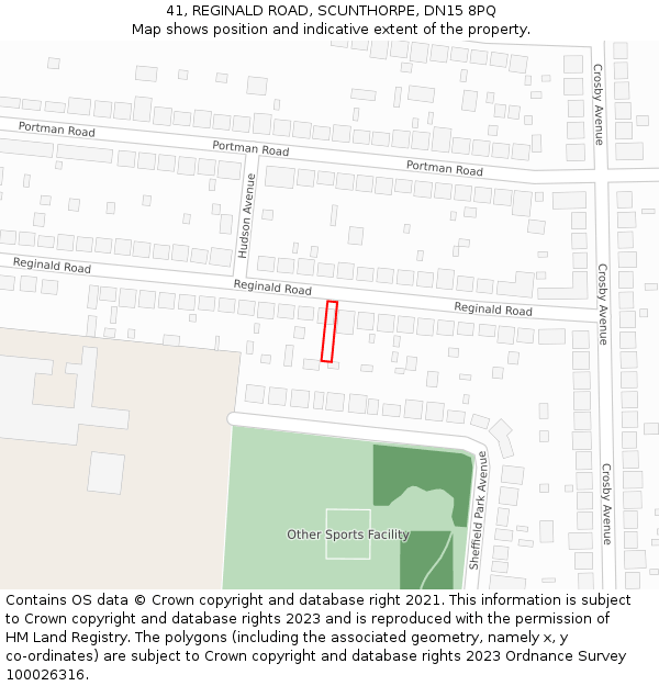 41, REGINALD ROAD, SCUNTHORPE, DN15 8PQ: Location map and indicative extent of plot