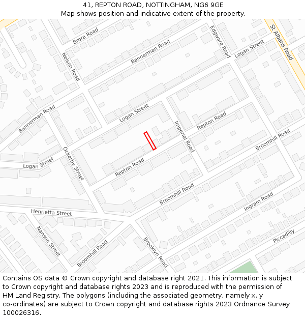 41, REPTON ROAD, NOTTINGHAM, NG6 9GE: Location map and indicative extent of plot