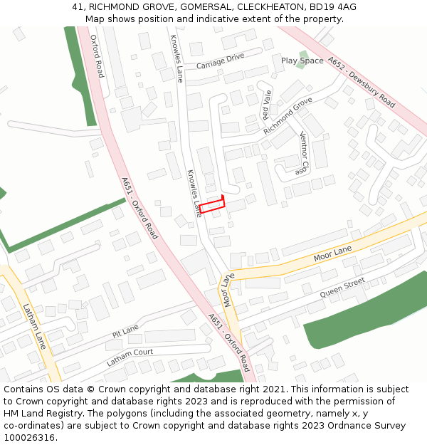 41, RICHMOND GROVE, GOMERSAL, CLECKHEATON, BD19 4AG: Location map and indicative extent of plot