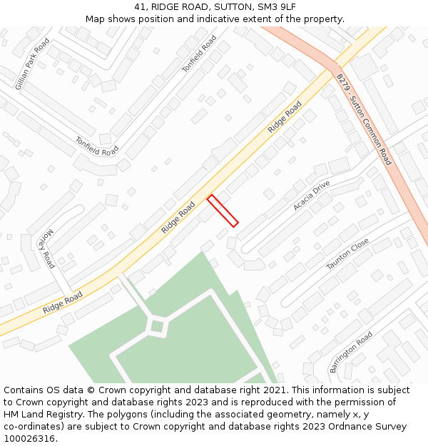 41, RIDGE ROAD, SUTTON, SM3 9LF: Location map and indicative extent of plot