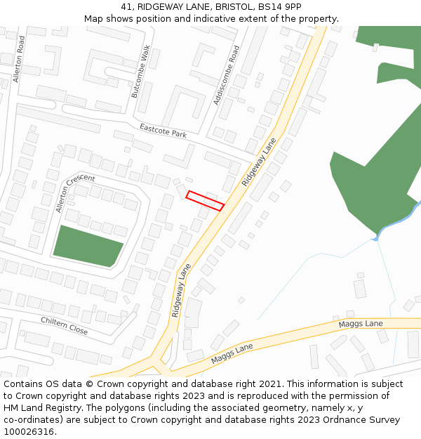 41, RIDGEWAY LANE, BRISTOL, BS14 9PP: Location map and indicative extent of plot