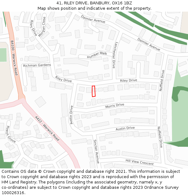 41, RILEY DRIVE, BANBURY, OX16 1BZ: Location map and indicative extent of plot