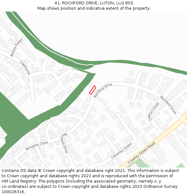 41, ROCHFORD DRIVE, LUTON, LU2 8SS: Location map and indicative extent of plot