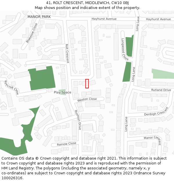 41, ROLT CRESCENT, MIDDLEWICH, CW10 0BJ: Location map and indicative extent of plot
