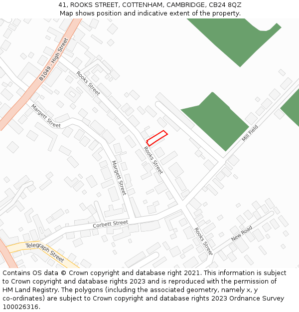 41, ROOKS STREET, COTTENHAM, CAMBRIDGE, CB24 8QZ: Location map and indicative extent of plot