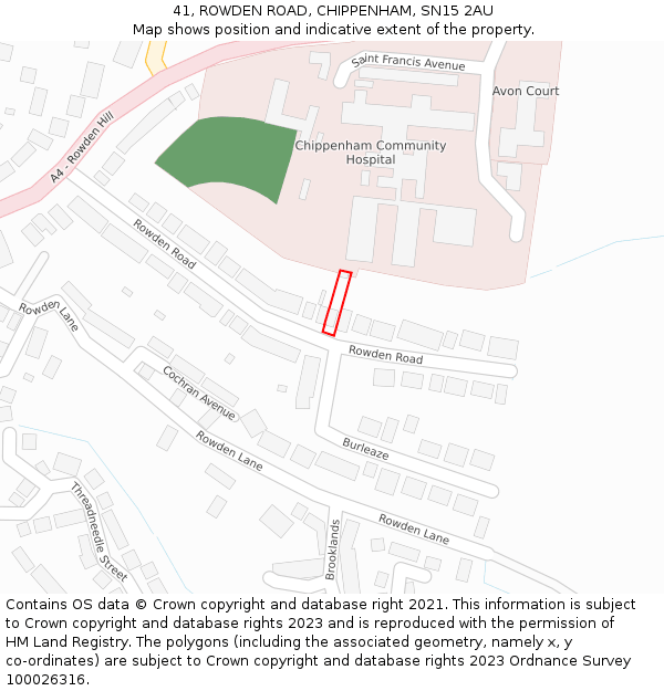 41, ROWDEN ROAD, CHIPPENHAM, SN15 2AU: Location map and indicative extent of plot