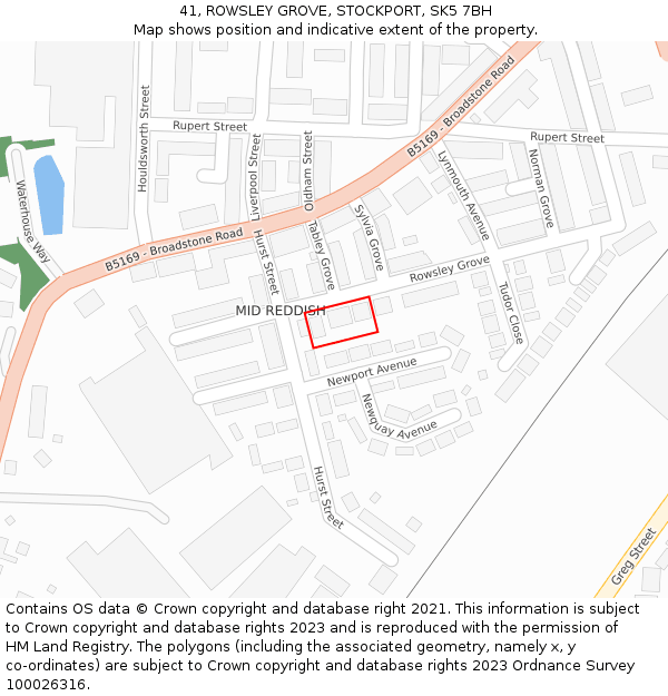 41, ROWSLEY GROVE, STOCKPORT, SK5 7BH: Location map and indicative extent of plot