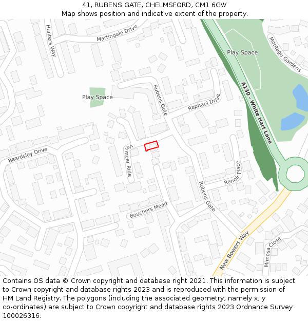 41, RUBENS GATE, CHELMSFORD, CM1 6GW: Location map and indicative extent of plot