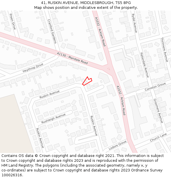 41, RUSKIN AVENUE, MIDDLESBROUGH, TS5 8PG: Location map and indicative extent of plot