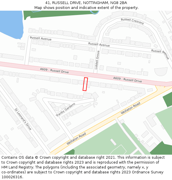 41, RUSSELL DRIVE, NOTTINGHAM, NG8 2BA: Location map and indicative extent of plot