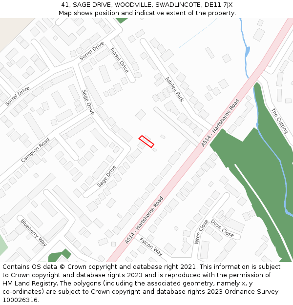 41, SAGE DRIVE, WOODVILLE, SWADLINCOTE, DE11 7JX: Location map and indicative extent of plot