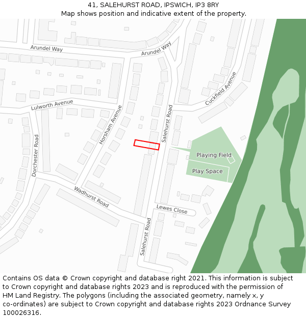 41, SALEHURST ROAD, IPSWICH, IP3 8RY: Location map and indicative extent of plot