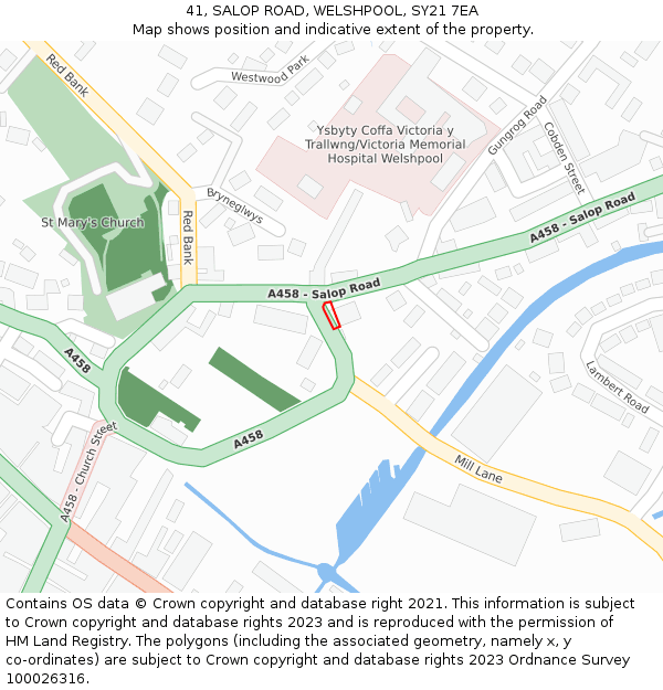41, SALOP ROAD, WELSHPOOL, SY21 7EA: Location map and indicative extent of plot
