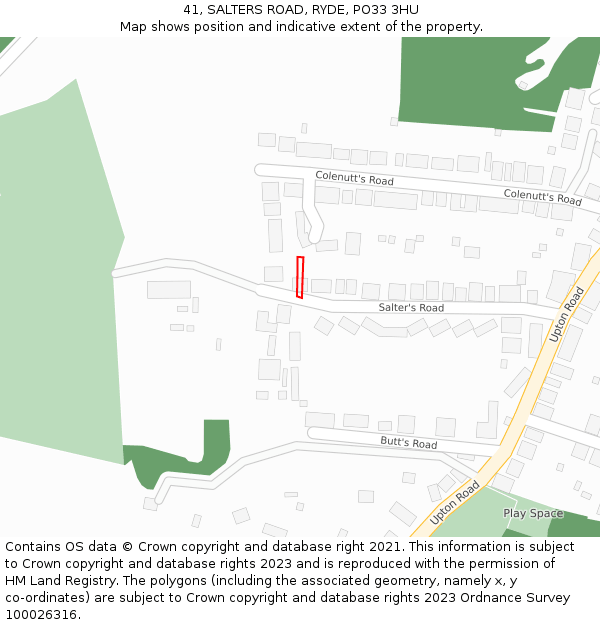 41, SALTERS ROAD, RYDE, PO33 3HU: Location map and indicative extent of plot