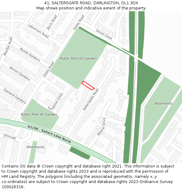 41, SALTERSGATE ROAD, DARLINGTON, DL1 3DX: Location map and indicative extent of plot