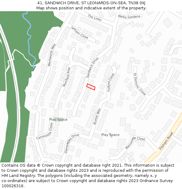 41, SANDWICH DRIVE, ST LEONARDS-ON-SEA, TN38 0XJ: Location map and indicative extent of plot