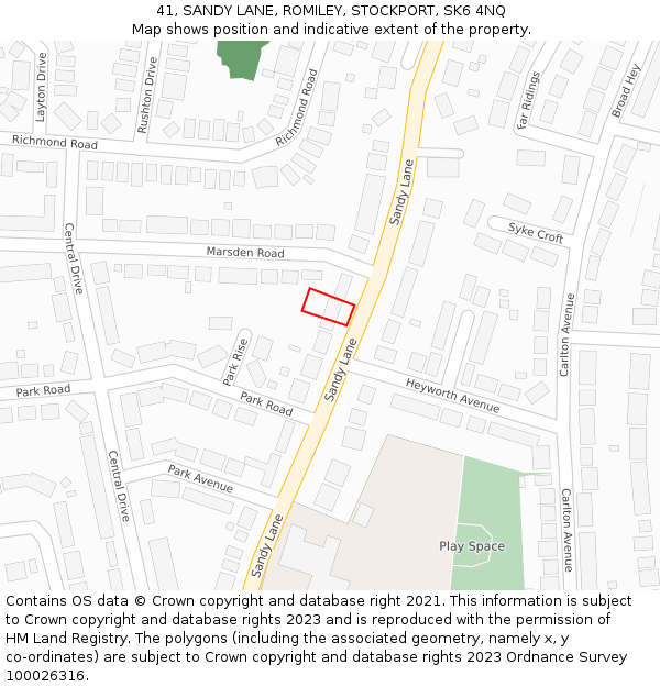 41, SANDY LANE, ROMILEY, STOCKPORT, SK6 4NQ: Location map and indicative extent of plot