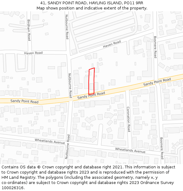 41, SANDY POINT ROAD, HAYLING ISLAND, PO11 9RR: Location map and indicative extent of plot