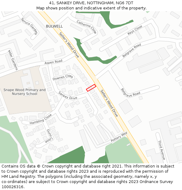41, SANKEY DRIVE, NOTTINGHAM, NG6 7DT: Location map and indicative extent of plot