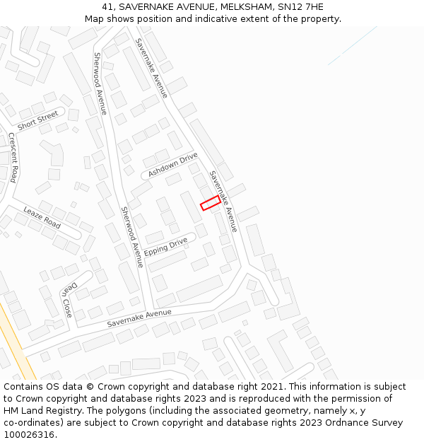 41, SAVERNAKE AVENUE, MELKSHAM, SN12 7HE: Location map and indicative extent of plot