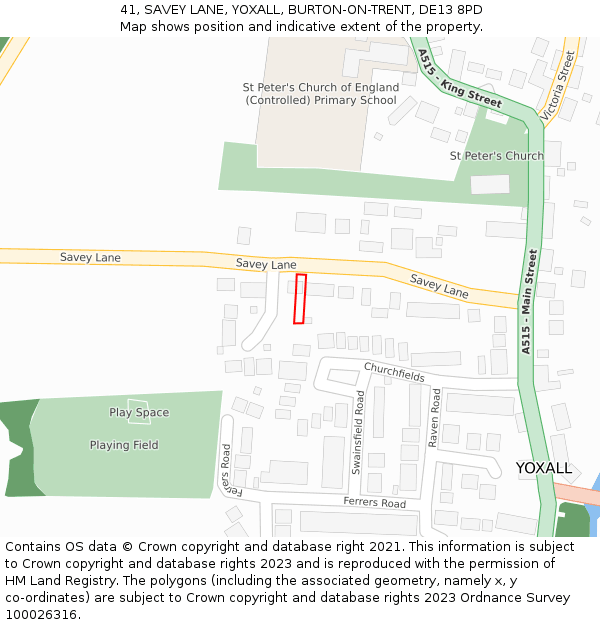 41, SAVEY LANE, YOXALL, BURTON-ON-TRENT, DE13 8PD: Location map and indicative extent of plot