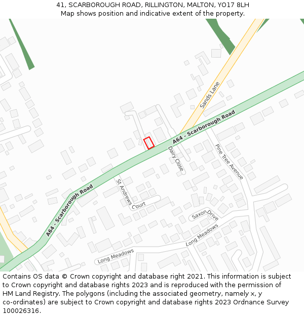 41, SCARBOROUGH ROAD, RILLINGTON, MALTON, YO17 8LH: Location map and indicative extent of plot