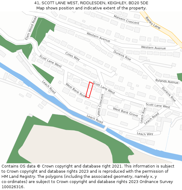 41, SCOTT LANE WEST, RIDDLESDEN, KEIGHLEY, BD20 5DE: Location map and indicative extent of plot