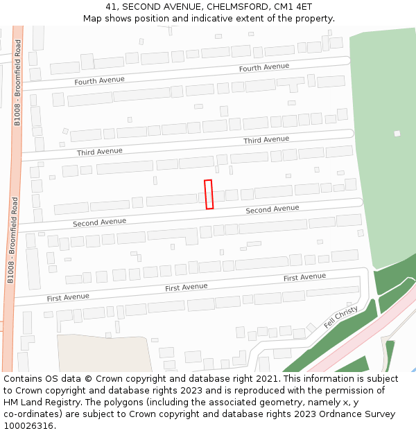 41, SECOND AVENUE, CHELMSFORD, CM1 4ET: Location map and indicative extent of plot