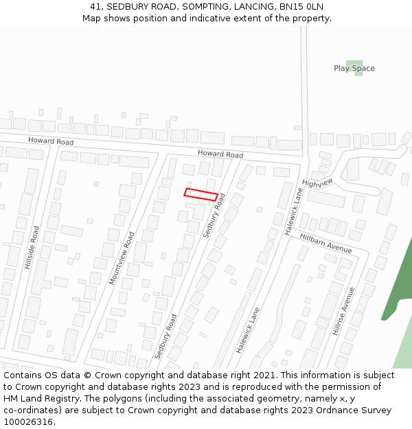 41, SEDBURY ROAD, SOMPTING, LANCING, BN15 0LN: Location map and indicative extent of plot