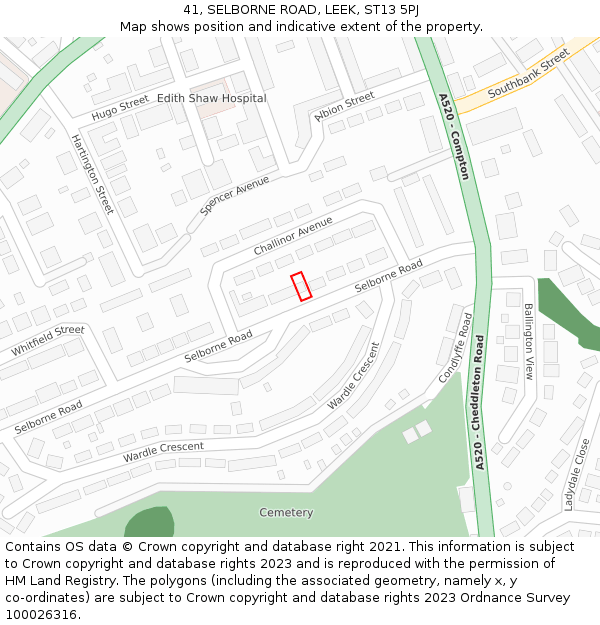 41, SELBORNE ROAD, LEEK, ST13 5PJ: Location map and indicative extent of plot