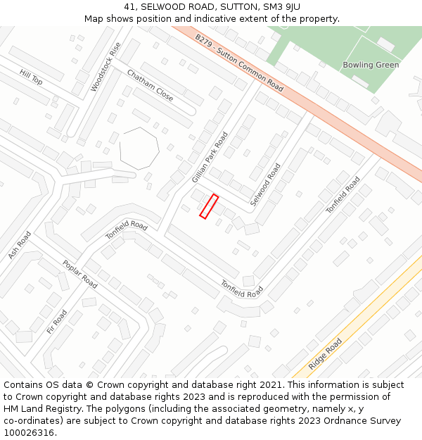 41, SELWOOD ROAD, SUTTON, SM3 9JU: Location map and indicative extent of plot