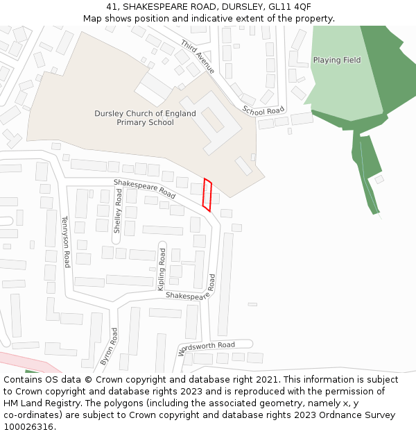 41, SHAKESPEARE ROAD, DURSLEY, GL11 4QF: Location map and indicative extent of plot