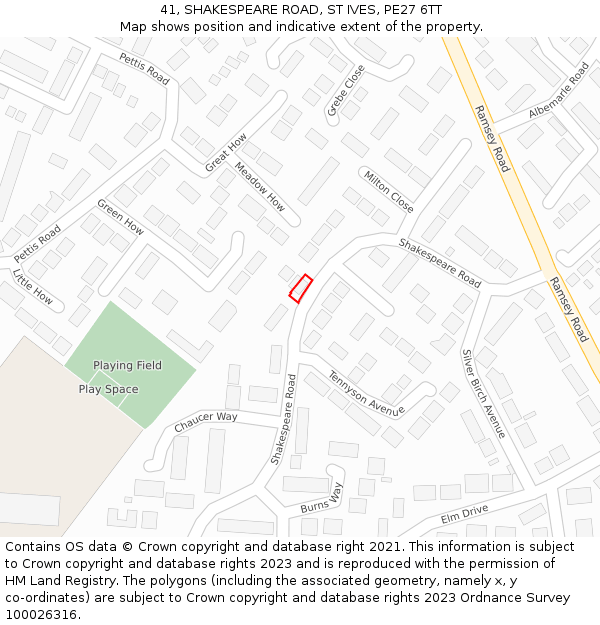 41, SHAKESPEARE ROAD, ST IVES, PE27 6TT: Location map and indicative extent of plot