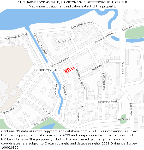 41, SHARNBROOK AVENUE, HAMPTON VALE, PETERBOROUGH, PE7 8LR: Location map and indicative extent of plot