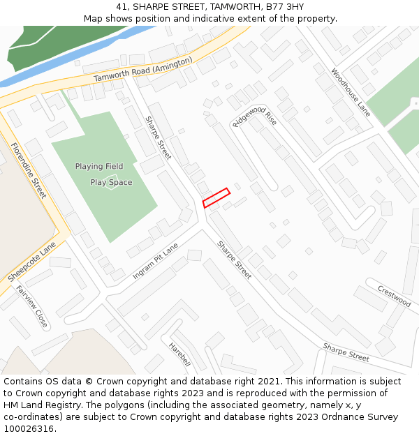 41, SHARPE STREET, TAMWORTH, B77 3HY: Location map and indicative extent of plot