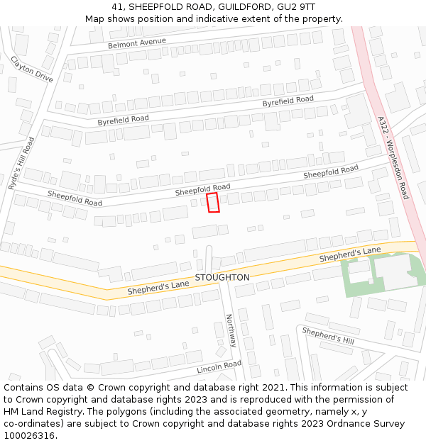 41, SHEEPFOLD ROAD, GUILDFORD, GU2 9TT: Location map and indicative extent of plot