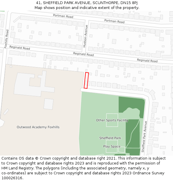 41, SHEFFIELD PARK AVENUE, SCUNTHORPE, DN15 8PJ: Location map and indicative extent of plot