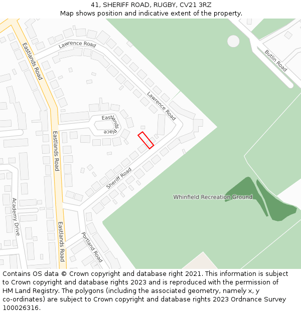 41, SHERIFF ROAD, RUGBY, CV21 3RZ: Location map and indicative extent of plot