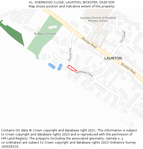 41, SHERWOOD CLOSE, LAUNTON, BICESTER, OX26 5DR: Location map and indicative extent of plot