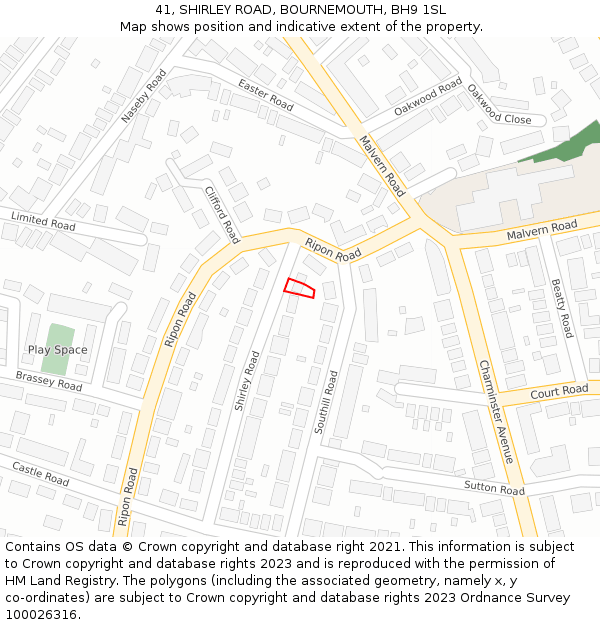 41, SHIRLEY ROAD, BOURNEMOUTH, BH9 1SL: Location map and indicative extent of plot