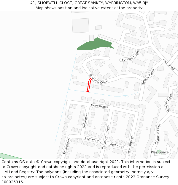 41, SHORWELL CLOSE, GREAT SANKEY, WARRINGTON, WA5 3JY: Location map and indicative extent of plot