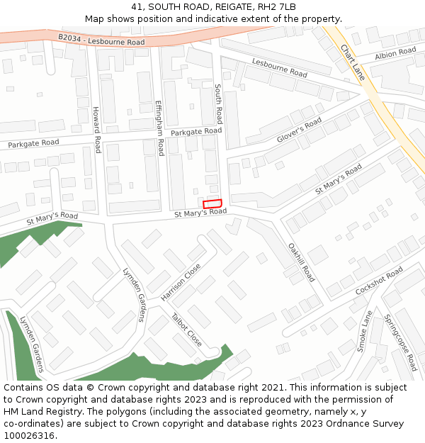 41, SOUTH ROAD, REIGATE, RH2 7LB: Location map and indicative extent of plot