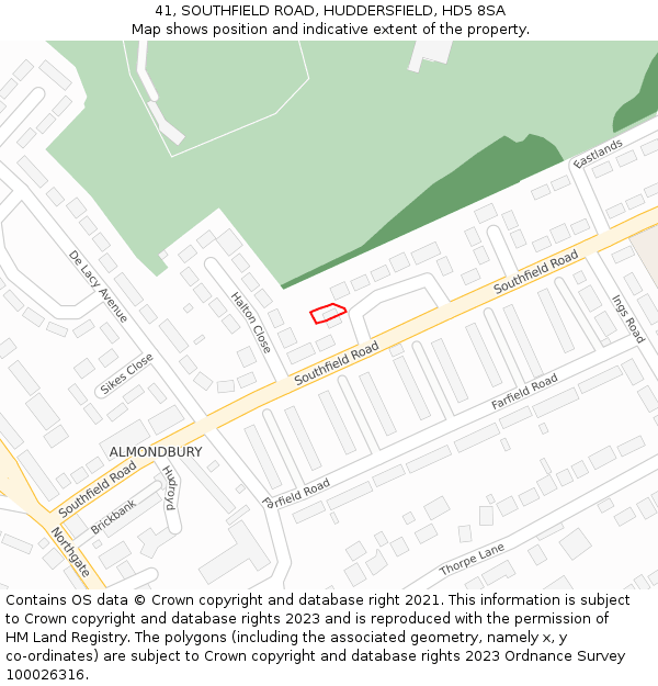 41, SOUTHFIELD ROAD, HUDDERSFIELD, HD5 8SA: Location map and indicative extent of plot