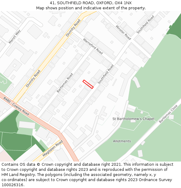 41, SOUTHFIELD ROAD, OXFORD, OX4 1NX: Location map and indicative extent of plot