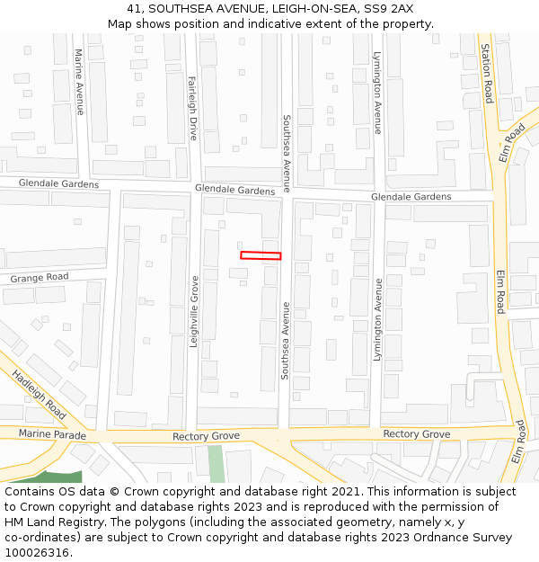 41, SOUTHSEA AVENUE, LEIGH-ON-SEA, SS9 2AX: Location map and indicative extent of plot