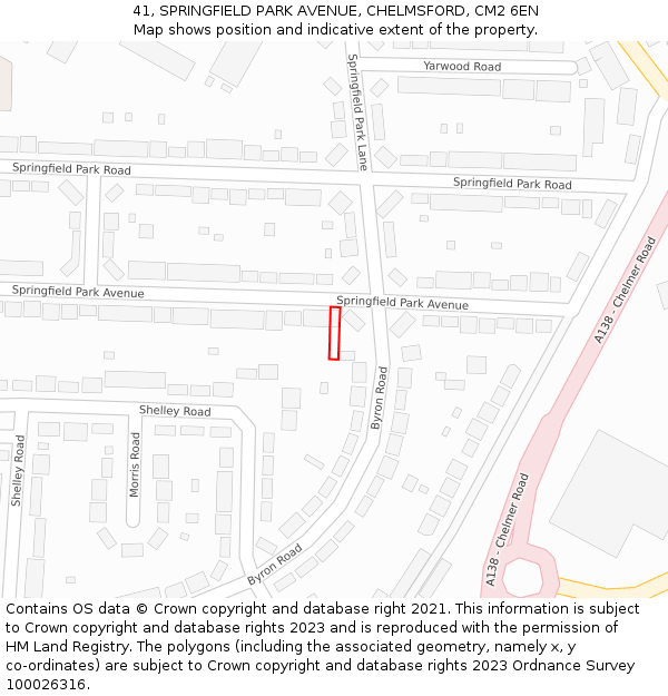 41, SPRINGFIELD PARK AVENUE, CHELMSFORD, CM2 6EN: Location map and indicative extent of plot