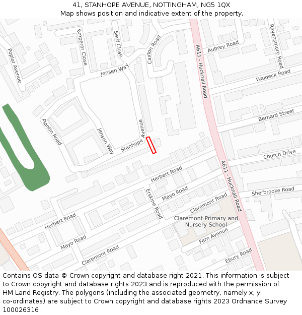41, STANHOPE AVENUE, NOTTINGHAM, NG5 1QX: Location map and indicative extent of plot