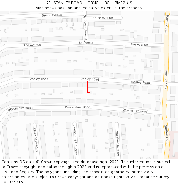 41, STANLEY ROAD, HORNCHURCH, RM12 4JS: Location map and indicative extent of plot