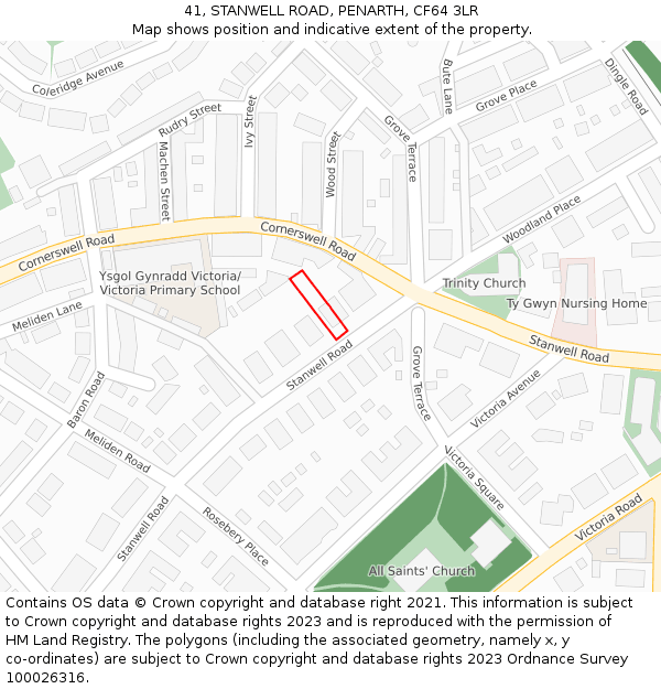 41, STANWELL ROAD, PENARTH, CF64 3LR: Location map and indicative extent of plot
