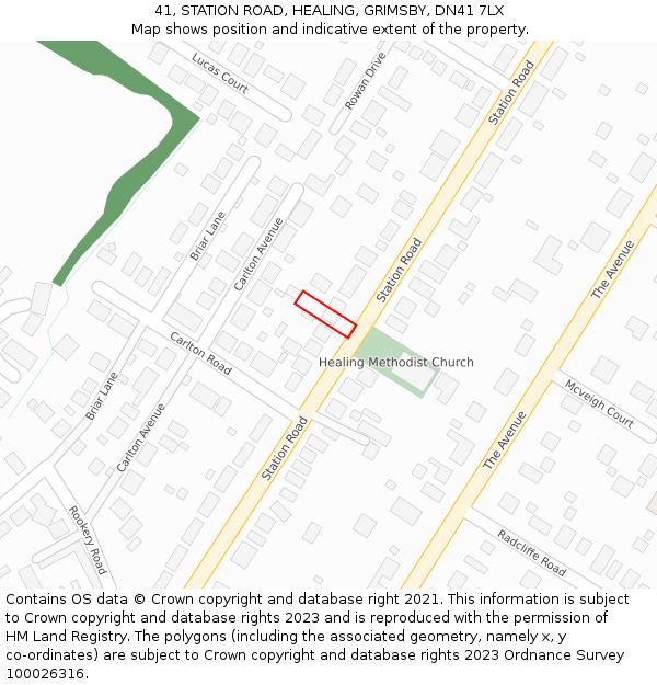 41, STATION ROAD, HEALING, GRIMSBY, DN41 7LX: Location map and indicative extent of plot